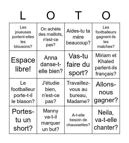 TB1 4A Questions (tag and inversion) Bingo Card