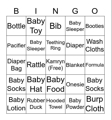 Kendralyn's Baby Shower Bingo Card