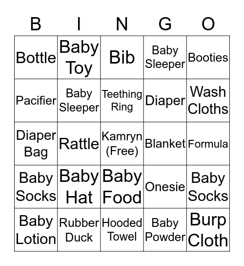 Kendralyn's Baby Shower Bingo Card