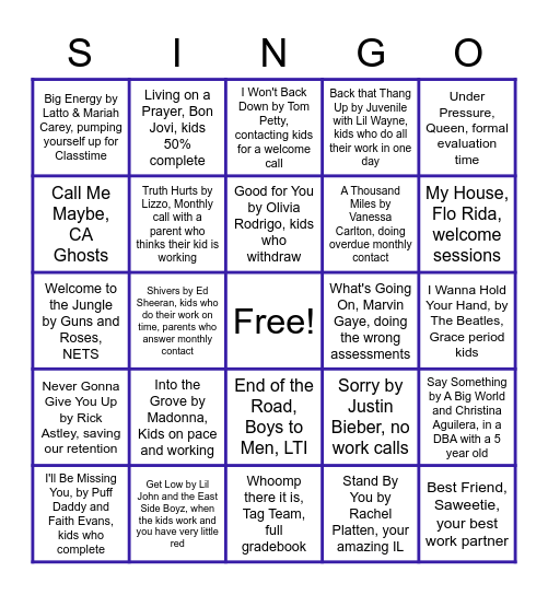 Waguespack Pod Bingo Card