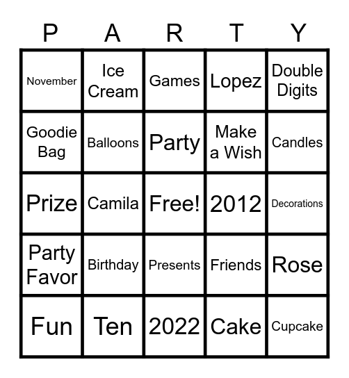 Camila's Birthday Bingo! Bingo Card