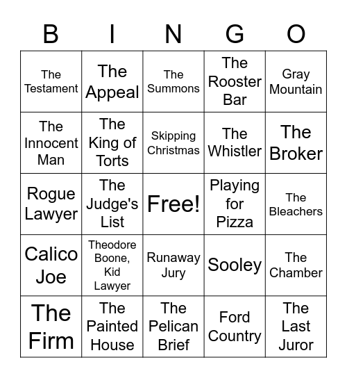 John Grisham Bingo Card