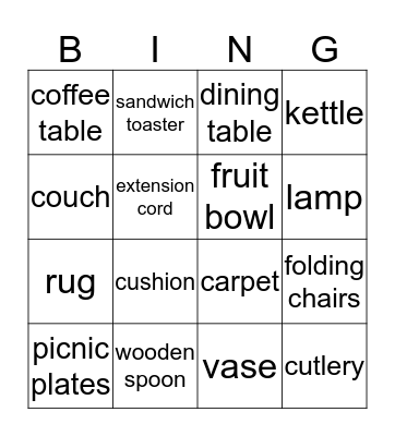 household Bingo Card