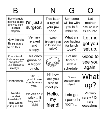 Dr. Hsu Bingo Card