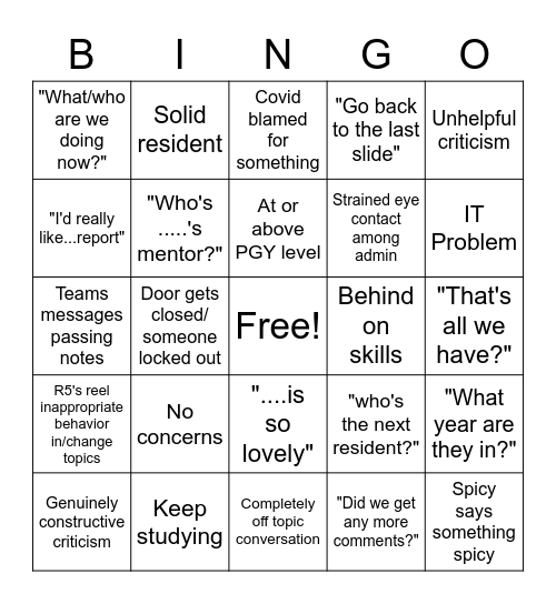 Eval Bingo Card