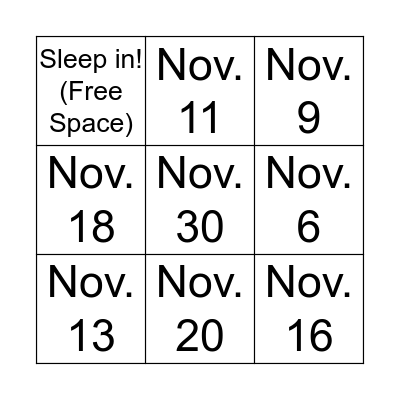 Melissa's Attendance Bingo Card