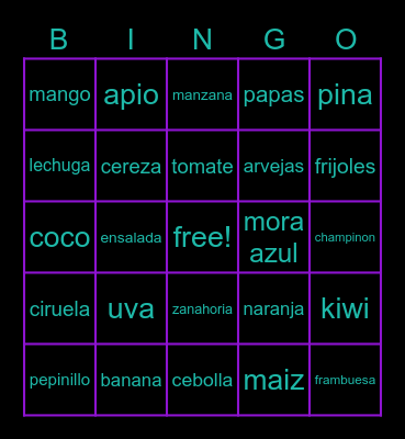 Food Bingo Card