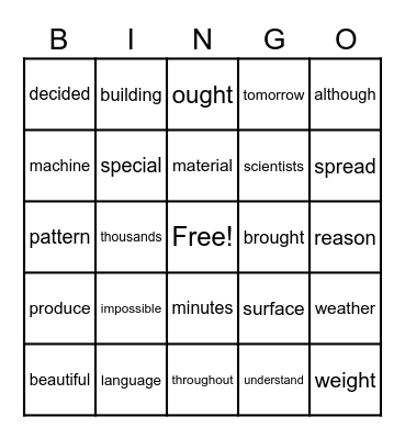 5th Grade Bingo High Frequency Words Bingo Card