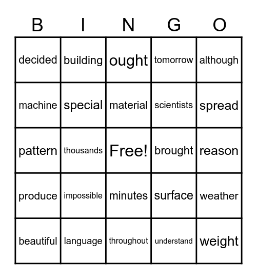 5th Grade Bingo High Frequency Words Bingo Card