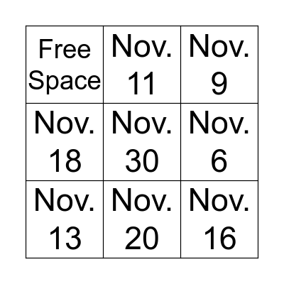 Melissa's Attendance Bingo Card