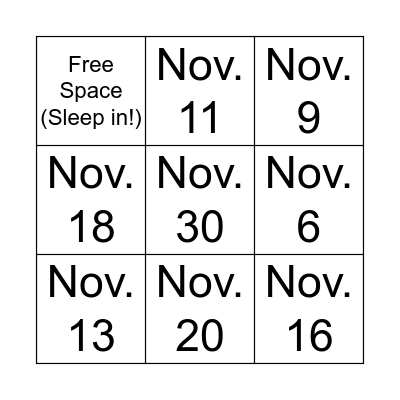 Melissa's Attendance Bingo Card