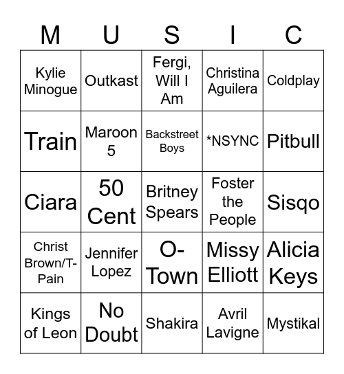 00's HITS (69) Bingo Card