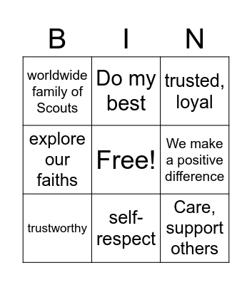 Scout values bingo Card