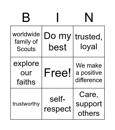 Scout values bingo Card