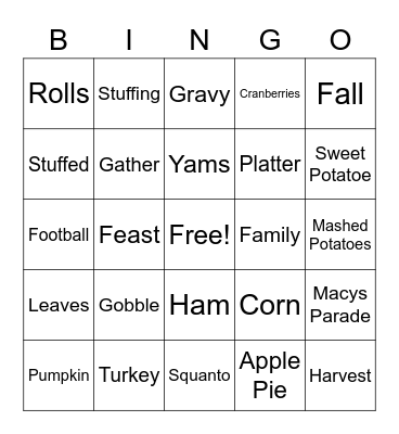 Thanksgiving Bingo Card