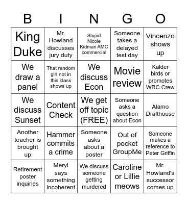 7th Period Econ Bingo Card