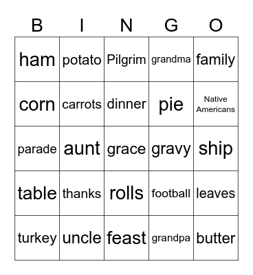 Thanksingo Bingo Card