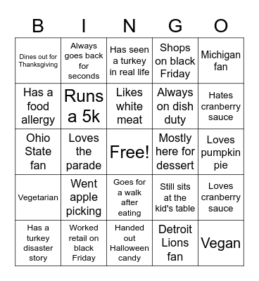 Thanksgiving Bingo Card