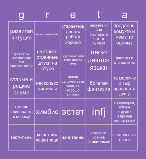 greta hinagiku Bingo Card
