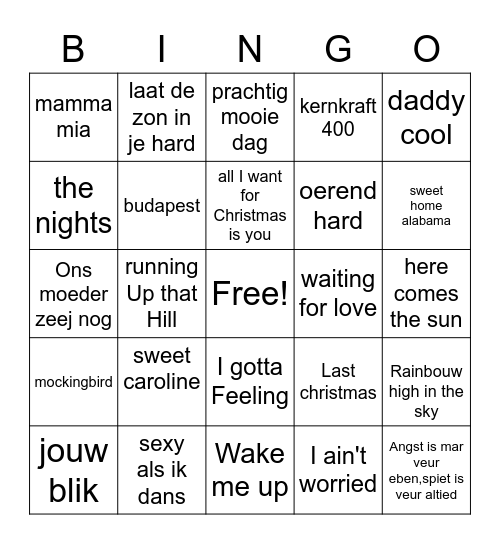 Muziek Bingo Card