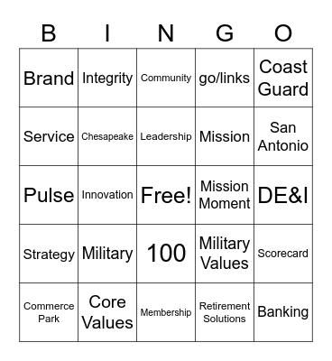 USAA Spirit Day Bingo Card