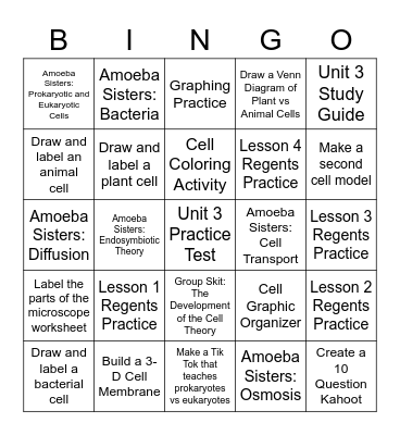 Unit 3: Cells Bingo Card