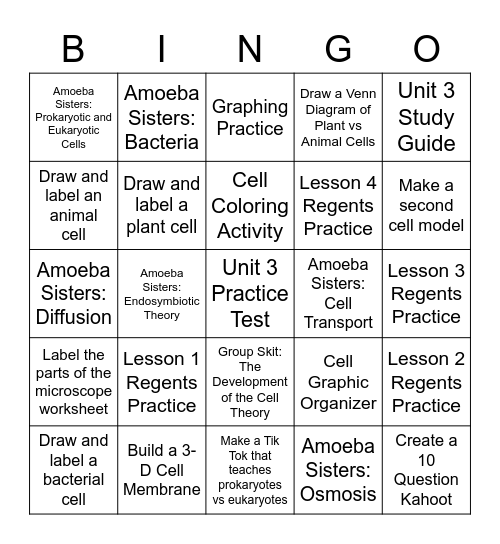 Unit 3: Cells Bingo Card