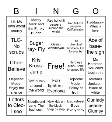 TOP HITS OF THE 90's Bingo Card