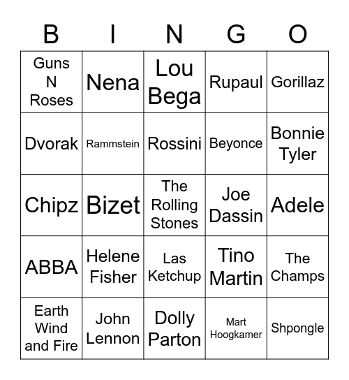 Martijn's Music Bingo Card