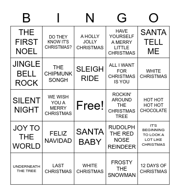 CHRISTMAS SONG Bingo Card