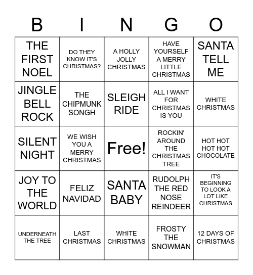 CHRISTMAS SONG Bingo Card