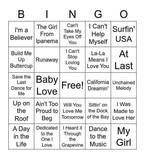 The Young at Heart Club - 60s Bingo Card