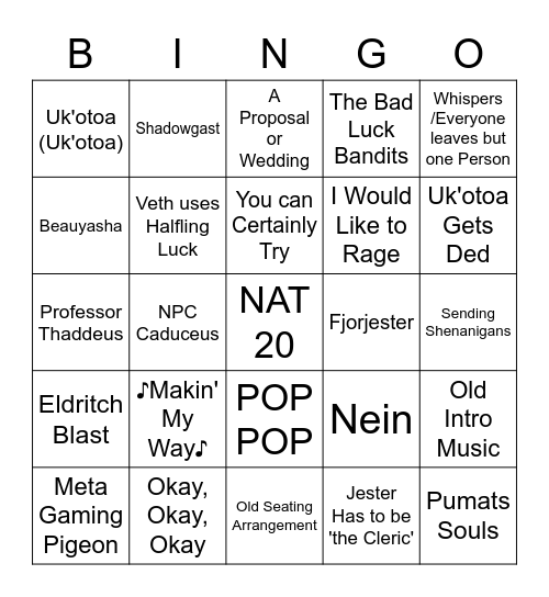 Critical Role Mighty Nein Reunion Part 1 Bingo Card