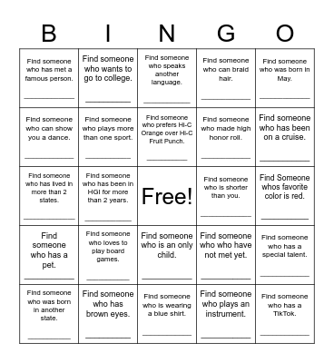 Find Someone Who Bingo Card