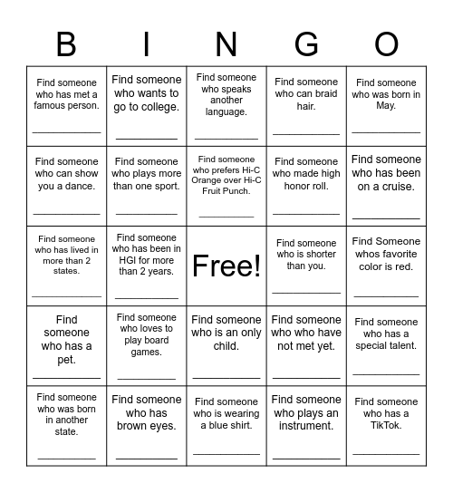 Find Someone Who Bingo Card