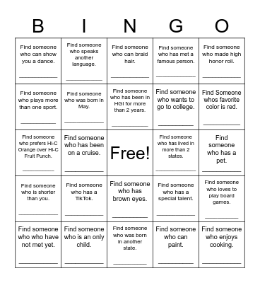 Find Someone Who Bingo Card