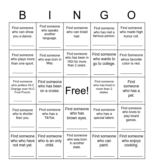 Find Someone Who Bingo Card