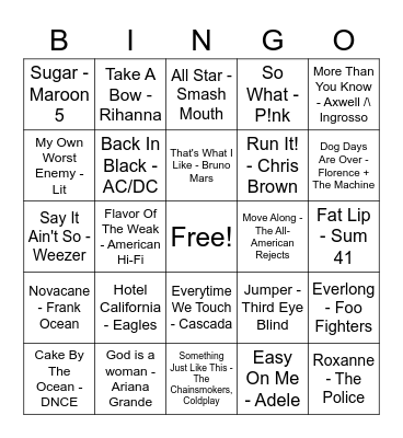 Random Songs Bingo Card
