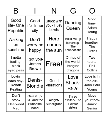 HAPPY SONGS Bingo Card