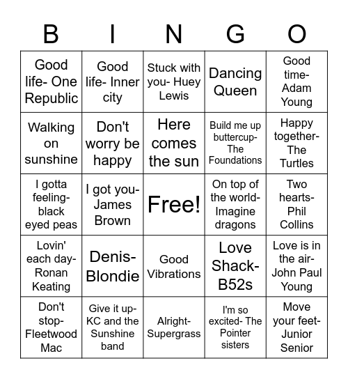 HAPPY SONGS Bingo Card