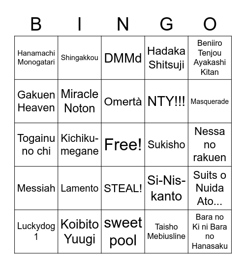 BLVNs you've played (2013 edition) Bingo Card