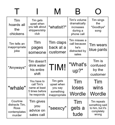 TIMBO 2.0 Bingo Card
