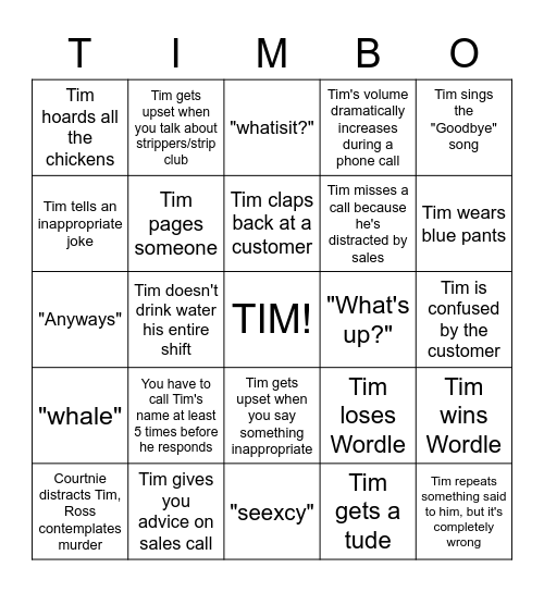 TIMBO 2.0 Bingo Card