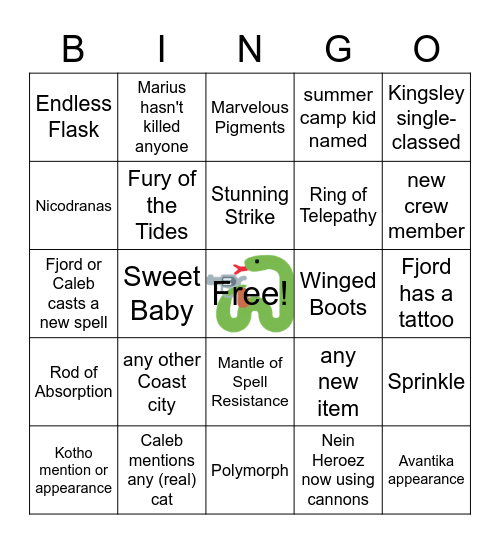 Campaign 2: The Snequel [The Mighty Nein Reunited, Part 1] Bingo Card