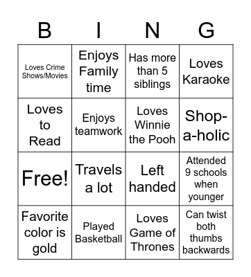 Name that person Bingo Card