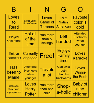 Name that person Bingo Card