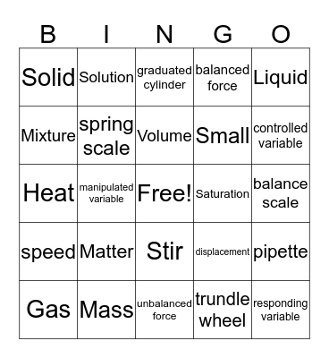 Matter and More Bingo Card