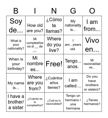 spanish bingo Card
