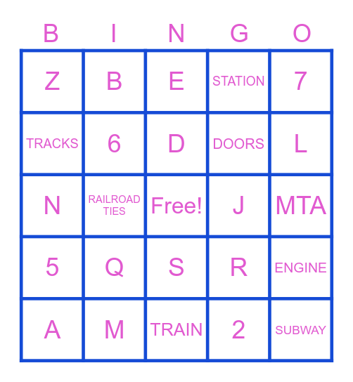 MTA Bingo Card