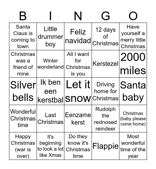 DPC's Grote Kersthit Bingo Card